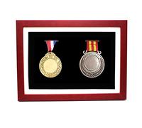 Medaglia Display Shadow Box - 2 Medaglie Espositore - Medaglia perfetta per corridori, maratona, vincitore di gare, calcio, calcio, ginnastica e tutti gli sport (legno rosso)