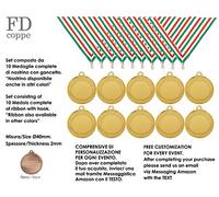 MEDAGLIA IN METALLO PER PREMIAZIONI DIAMETRO Ø 40mm. SET 10 PEZZI COMPLETE DI NASTRINI E PERSONALIZZAZZIONE COMPRESA NEL PREZZO (1 - COLORE ORO)
