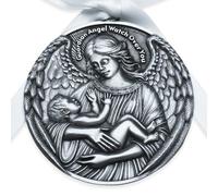 Medaglia per culla angelo custode con nastro bianco rotondo 2 9/10, regalo per battesimo ricordo neonato angelo ornamento simpatia regalo per la perdita del bambino