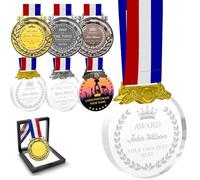 Medaglia Personalizzata per Premiazionii Personalizzato con Scritta Foto Medaglie Incisa Progetta Il Tuo Medaglione con Nastro per Il Bambini MVP,Oro-Cristallo