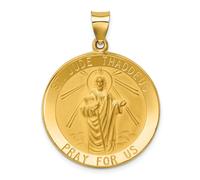 Medaglia Rotonda In Oro Giallo 14K Lucido Di San Giuda Taddeo Prega Per Noi