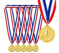 Medaglie per i Vincitori con Collane a Nastro, Confezione da 6 Medaglie d’Oro da Primo Posto, 5 cm di Diametro Ciascuna