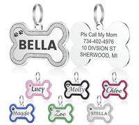 Medaglietta Cane Personalizzata con Incisione - YEHANTI Targhetta Personalizzata con Osso Glitterato in Acciaio Inox, Ideale per Incidere il Tuo Nome e il Tuo Contatto (Grigio, Piccolo)