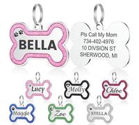Medaglietta Cane Personalizzata con Incisione - YEHANTI Targhetta Personalizzata con Osso Glitterato in Acciaio Inox, Ideale per Incidere il Tuo Nome e il Tuo Contatto (Rosa, Grande)