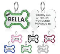 Medaglietta Cane Personalizzata con Incisione - YEHANTI Targhetta Personalizzata con Osso Glitterato in Acciaio Inox, Ideale per Incidere il Tuo Nome e il Tuo Contatto (Verde, Piccolo)