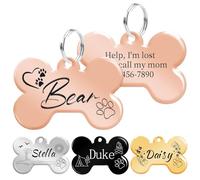 Medaglietta Cane Personalizzata, Targhetta Personalizzate Cani con Incisione, Incisione Fronte-retro, Acciaio Inossidabile, Forma Ossea, Lucidato, Rosa