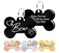 Medaglietta Cane Personalizzata, Targhetta Personalizzate Cani con Incisione, Incisione Fronte-retro, Acciaio Inossidabile, Forma Ossea, Lucidato, Nero