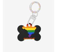 Medaglietta identificativa per animali domestici a forma di osso con stampa arcobaleno Brasile, in acrilico, con anello, per cani e gatti, ciondoli artigianali