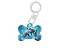 Medaglietta identificativa per cani a forma di osso con delfini innamorati, in acrilico, con anello, per cani, gatti, ciondoli artigianali