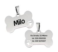 Medaglietta identificativa per cani a forma di osso in acciaio inox, incisione laser personalizzata fronte/retro, leggera, antiruggine e resistente all’acqua