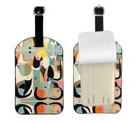 Medaglietta per bagagli in pelle PU con gatto arte moderna della metà del secolo, etichetta personalizzata per valigia da viaggio con copertura per la privacy