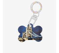 Medaglietta per cani a forma di osso con stampa Tower Bridge a Londra, targhetta identificativa per animali domestici, in acrilico, con anello, per cani e gatti, ciondoli artigianali
