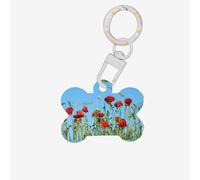 Medaglietta per cani in acrilico con stampa di papaveri sul cielo, doppio lato, con portachiavi, per decorazioni artigianali per animali domestici