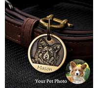 Medagliette ID Personalizzate in Ottone per Animali Domestici, Targhette Incise per Cani e Gatti, Regali per Animali Domestici (Custom Name+Photos)