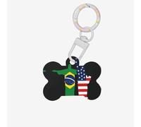 Medagliette identificative per animali domestici a forma di osso con stampa America e Brasile, in acrilico, con anello, per cani, gatti, ciondoli artigianali