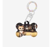 Medagliette identificative per animali domestici, a forma di simpatico gatto soriano, personalizzate, a forma di osso, in acrilico, bianco, medie