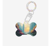 Medagliette identificative per animali domestici A Lively Little River, personalizzate, a forma di osso, in acrilico, bianco, piccole