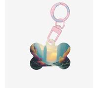 Medagliette identificative per animali domestici A Lively Little River, personalizzate, a forma di osso, in acrilico, rosa chiaro, piccole
