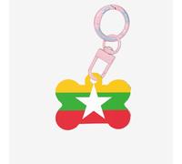 Medagliette identificative per animali domestici con bandiera del Myanmar, medagliette per cani e gatti personalizzate, a forma di osso, in acrilico, rosa chiaro, piccole