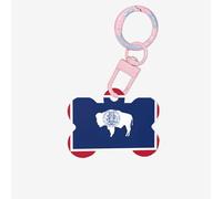 Medagliette identificative per animali domestici con bandiera dello stato del Wyoming, medagliette per cani e gatti, in acrilico a forma di osso, rosa chiaro, piccole