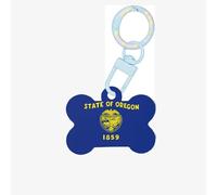 Medagliette identificative per animali domestici con bandiera dello stato dell'Oregon, medagliette per cani e gatti personalizzate, in acrilico a forma di osso, blu