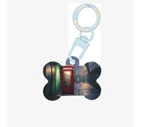 Medagliette identificative per animali domestici con cabine telefoniche rosse sulle strade di Londra, medagliette per cani e gatti personalizzate, a forma di osso, in acrilico, blu cielo, piccole