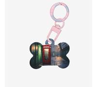 Medagliette identificative per animali domestici con cabine telefoniche rosse sulle strade di Londra, medagliette per cani e gatti personalizzate, a forma di osso, in acrilico, rosa chiaro, medie