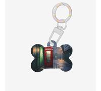 Medagliette identificative per animali domestici con cabine telefoniche rosse sulle strade di Londra, medagliette per cani e gatti personalizzate, a forma di osso, in acrilico, bianco, medie