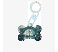 Medagliette identificative per animali domestici con due cigni che nuotano sul lago1, medagliette personalizzate per cani e gatti, a forma di osso, in acrilico, blu cielo,