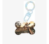 Medagliette identificative per animali domestici con giraffe sul lago, medagliette personalizzate per cani e gatti, a forma di osso, in acrilico, blu cielo, medie