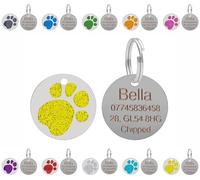 Medagliette identificative per cani e gatti con incisione personalizzata - Personalizzabili con il testo di vostra scelta su una medaglietta rotonda in acciaio inossidabile con impronta di zampa