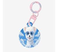 Medagliette per cani rotonde in acrilico, perfette per cani e gatti di piccola e grande taglia, carine e funzionali, motivo: cucciolo con occhiali nel cielo