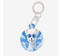 Medagliette per cani rotonde in acrilico, perfette per cani e gatti di piccola e grande taglia, carine e funzionali, motivo: cucciolo con occhiali nel cielo