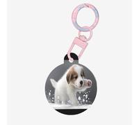 Medagliette rotonde in acrilico per cani che giocano nella neve, perfette per cani e gatti di piccola e grande taglia, carine e funzionali
