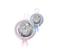 MEDAGLIONE CAPOCULLA ROSA VALENTI ARGENTI PER NEONATI BIMBI B 1002 RO