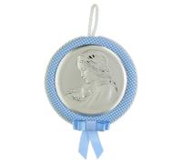 Medaglione culla Madonna con bambino carillon azzurro Valenti