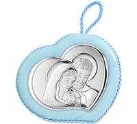 Medaglione di valenti. Medaglione con carillon sacra famiglia celeste delle dimensioni di 10x9cm. La referenza è 10552 c