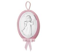 Medaglione Musicale Capoculla Ovale con Angelo Che Prega in Argento, Personalizzabile con Incisione del Nome, Idea Regalo per Nascita o Battesimo con Carillon Integrato Rosa