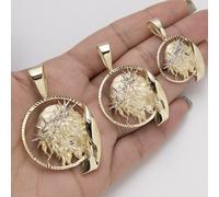 Medaglione Pendente Satinato Con Il Volto Di Gesù In Oro Giallo E Bianco 10K