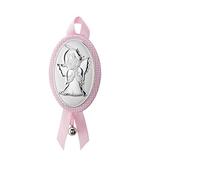 Medallon piel oval angel rezando celeste