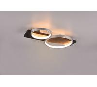 MEDERA PLAFONIERA 2 CERCHI METALLO ALLUMINIO BASE LEGNO NERO CON DIMMERAZIONE AD INTERRUTTORE L. 54CM LED 26W 3000lm, 3000K