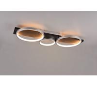 MEDERA PLAFONIERA 3 CERCHI METALLO ALLUMINIO BASE LEGNO NERO CON DIMMERAZIONE AD INTERRUTTORE L. 80CM LED 33W 3800lm, 3000K
