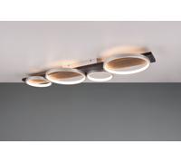 MEDERA PLAFONIERA 4 CERCHI METALLO ALLUMINIO BASE LEGNO NERO CON DIMMERAZIONE AD INTERRUTTORE L. 100CM LED 44W 5100lm, 3000K