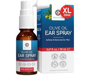 Medi Grade Spray Auricolare all'Olio d'Oliva per la Orecchie Bloccate, 20 ml - Spray per Orecchie 100% Naturale Ammorbidisce e Rimuove l'Accumulo di Cerume - Oltre 50 Efficace Pulisci Orecchie Sprays