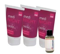 Medi Night 150 ml - Crema nutriente per gambe riposanti dopo un giorno in calze a compressione + Olanmarp detersivo delicato concentrato per cotone 50 ml (3 pezzi Medi Night a 150 ml (450 ml)