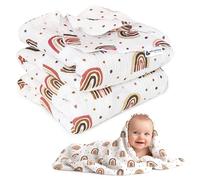 Medi Partners Coperta di Mussola per Neonata 100x150cm Copertina Neonato per lettino - 100% Cotone Mussole naturale Blanket Neonati Invernale Estate Carrozzina Bambino (Arcobaleno)