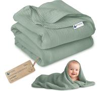 Medi Partners Coperta di Mussola per Neonata 100x150cm Copertina Neonato per lettino - 100% Cotone Mussole naturale Blanket Neonati Invernale Estate Carrozzina Bambino (Oliva)