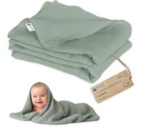 Medi Partners Coperta di Mussola per Neonata 75x100cm Copertina Neonato per lettino - 100% Cotone Mussole naturale Blanket Neonati Invernale Estate Carrozzina Bambino (Oliva)