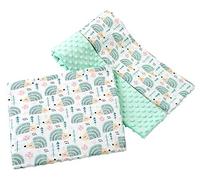 Medi Partners Coperta per bambini con cuscino 100% Cotone Minky Set Grande Bilaterale 75x100 + 35x30cm Multifunzionale Culla e Passeggino