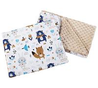 Medi Partners Coperta per gattonare con cuscino, 100% cotone, coperta per bambini, 55 x 75 + 35 x 30 cm, multifunzione, per passeggino, ovetto, culla (animali nella foresta con Minky) beige